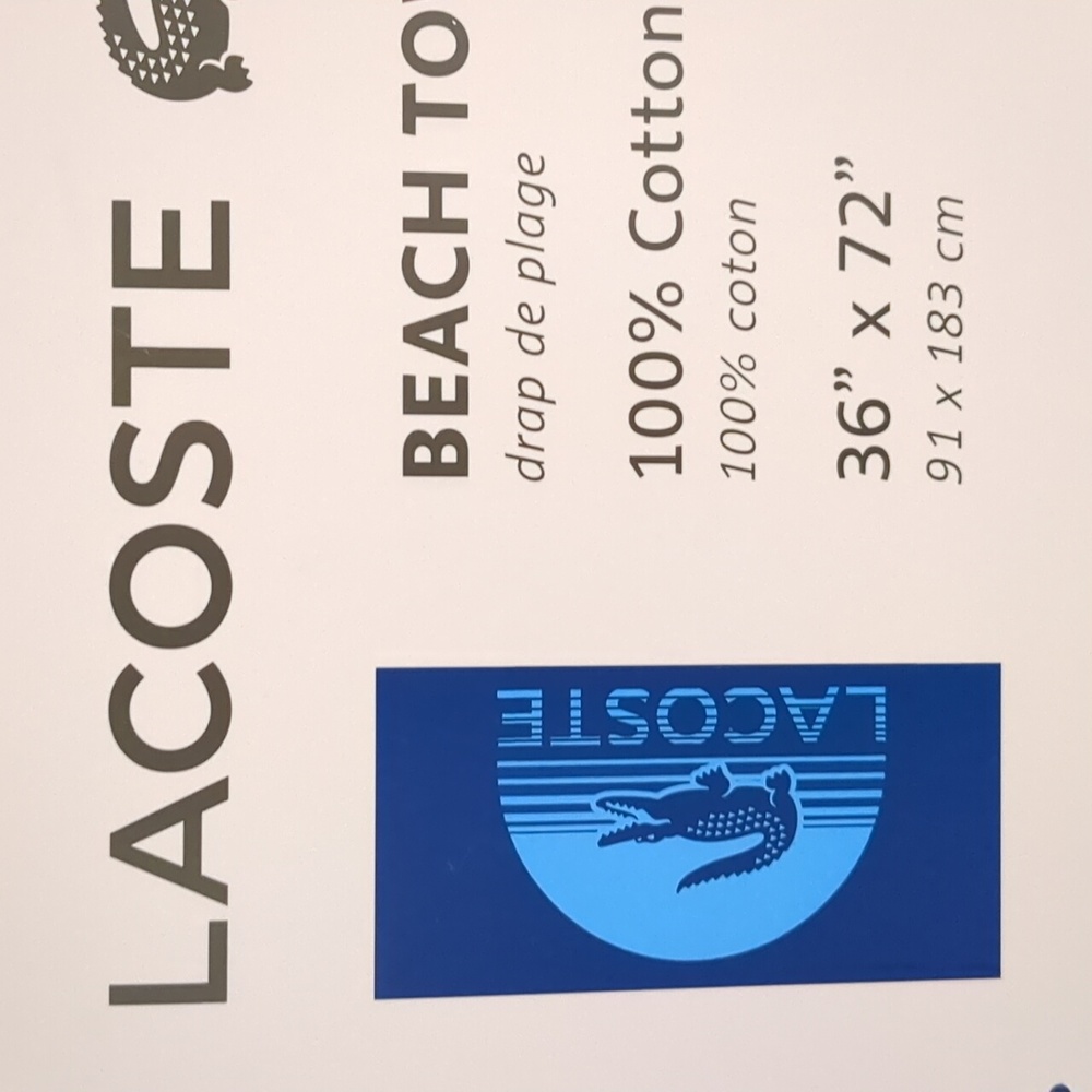 Lacoste 100% Cotton Beach Towel, 36" W x 72" L